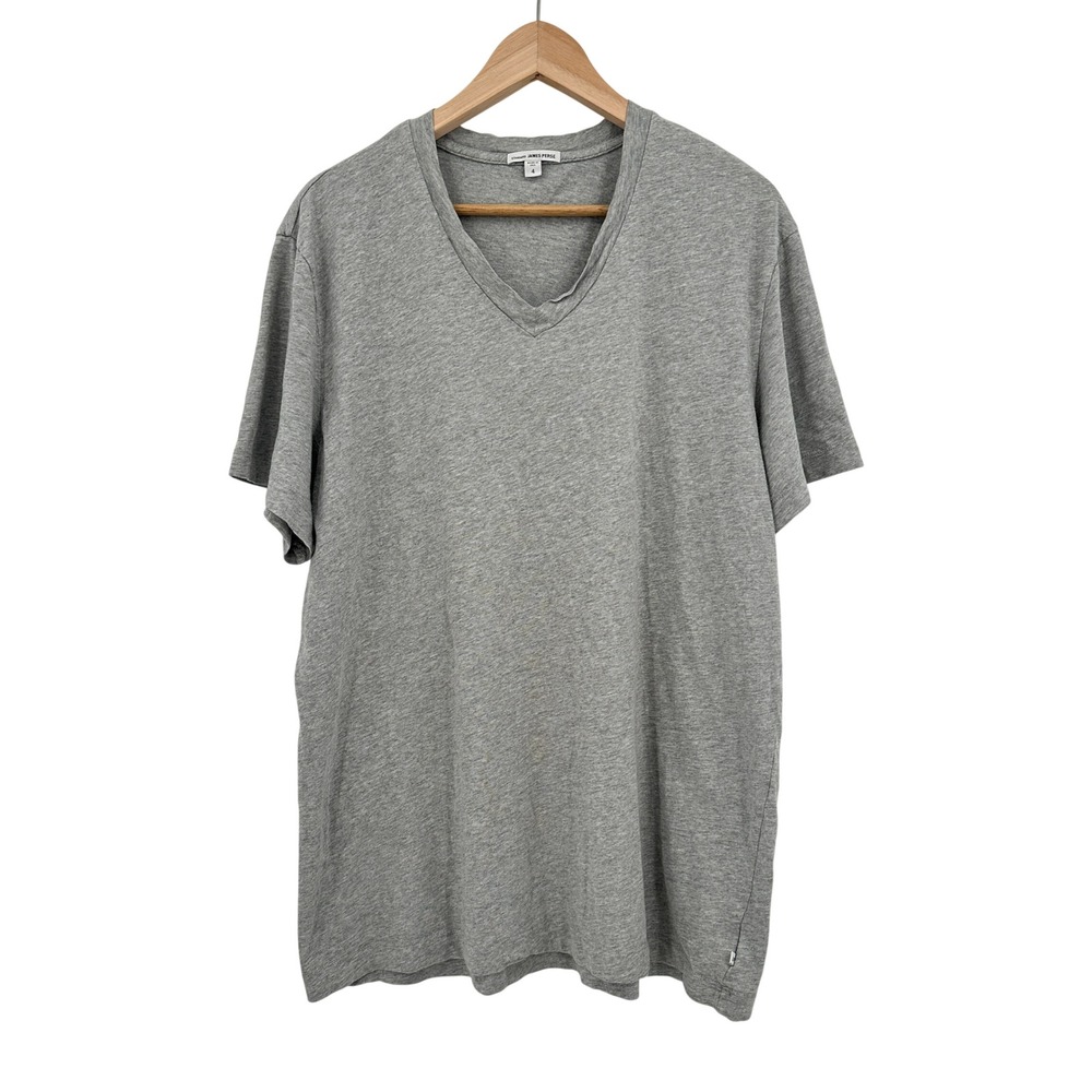James Perse Heather Grey V-Neck Cotton T-Shirt Men's Size 4 XL Made in USA